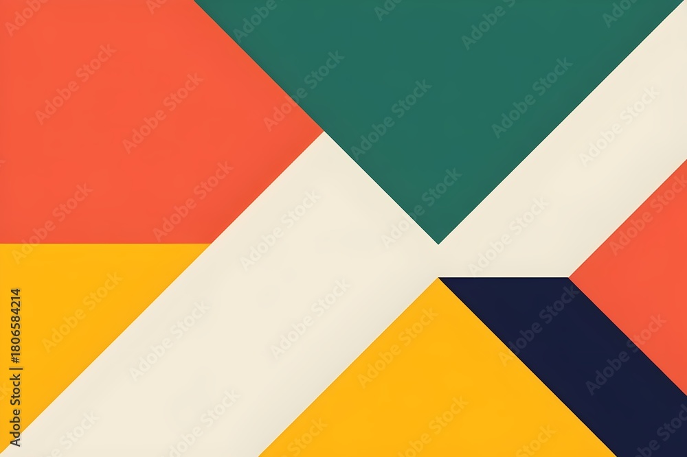 Fototapeta premium Dynamic geometric patterns converge in colorful layers, creating a vibrant modern abstract artwork with striking shapes, balanced forms, and bold contrasts.