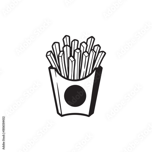 french fries vector illustration. French Fries Icon, Simple Black Glyph. Fried Potato Sticks in a Box, Vector Illustration for Fast Food Restaurant Menu or Takeaway Logo.
