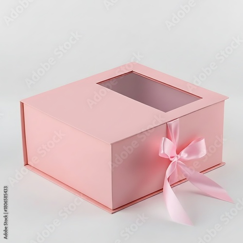 Illustration of pink gift box with ribbon isolated on white background for special occasion
