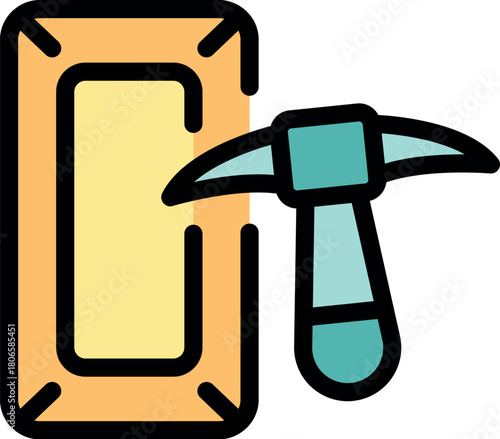 Gold mining and extraction process, pickaxe hitting a gold bar, precious metal mining concept