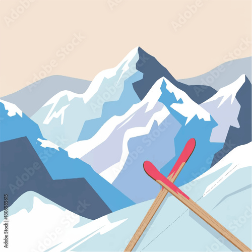 snow, vector, winter, sport, mountain, recreation, ski, illustration, outdoor, landscape, travel, resort, design, extreme, cold, season, fun, downhill, card, poster, vintage, nature, vacation