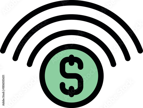 Contactless payment system transmitting dollar coin information wirelessly, concept of nfc or rfid technology