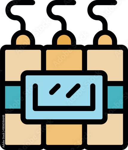Dynamite bomb explosives are shown with detonator and timer, indicating danger of explosion