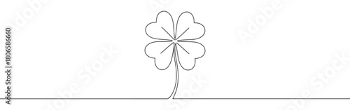 A continuous one-line drawing of a four-leaf clover, symbolizing luck, Irish culture, and good fortune