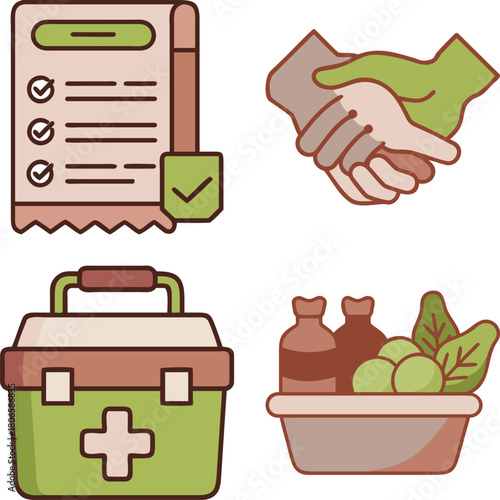 WebWebWebWebCharity, Donation, Fundraising, Global Relief, and Social Welfare Vector Line Icons Set