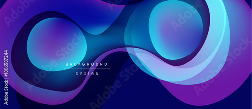 Abstract flowing shapes, vibrant purple, blue hues. Modern design, dynamic composition, smooth gradients create visual interest.
