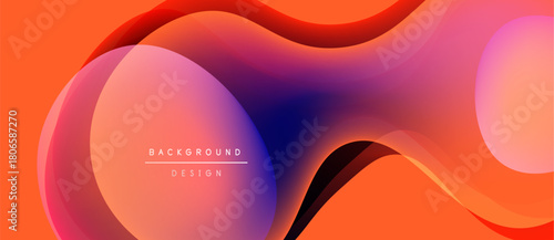 Abstract fluid shapes, vibrant colors blend. Orange, purple, pink hues create dynamic background design. Smooth gradients dominate composition.
