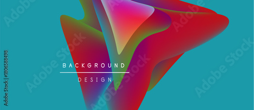 Abstract vibrant shapes overlap turquoise backdrop. Text reads background design. Modern, colorful visual presentation.