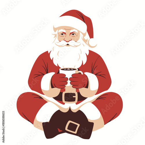 Santa Claus relaxing with a steaming hot cup of coffee, taking a break from delivering gifts, spreading joy and holiday cheer this Christmas season