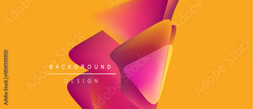 Abstract design features vibrant gradients. Orange backdrop contrasts with pink, purple shapes. Text reads background design. Modern, dynamic composition.