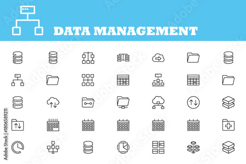 Streamline your digital workflow with these modern data management icons, perfect for professional presentations and dynamic website design projects today