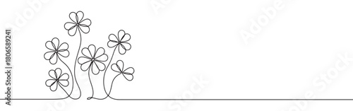 A continuous one-line drawing of a group of clovers, symbolizing luck, nature, and Irish culture