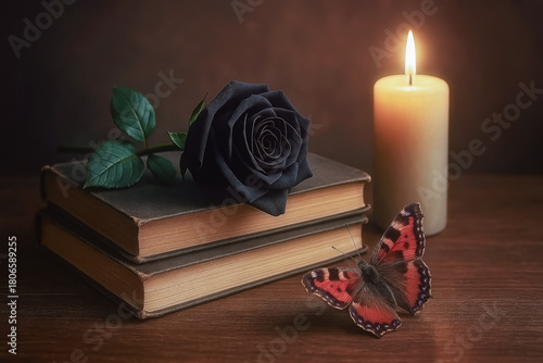Wallpaper Mural Ricordo di un Libro , Rosa Nera vellutata e Candela Torontodigital.ca
