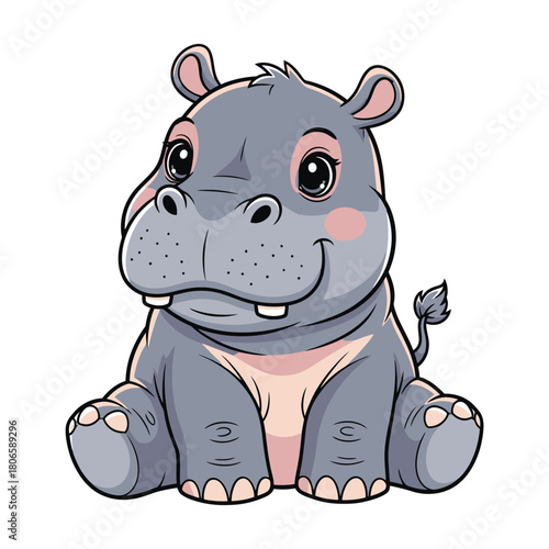 Adorable cartoon hippo illustration full of charm and whimsy, perfect for children's books and playful designs, originally a scalable vector graphic