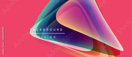 Abstract vibrant design. Overlapping layers create dynamic visual effect. Pink backdrop emphasizes colorful shapes, modern aesthetic.