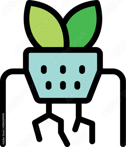 Hydroponics system nurturing plant growth, showcasing leaves and roots in a controlled environment