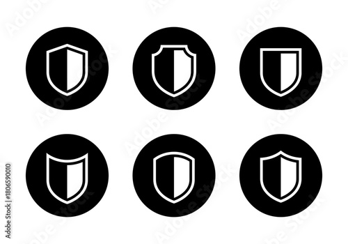 Security shield icon set collection in black circle. Protection, privacy, and defense symbol