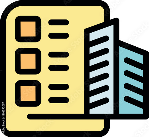 Architectural project with a skyscraper emerging from a document, suggesting the realization of a building plan