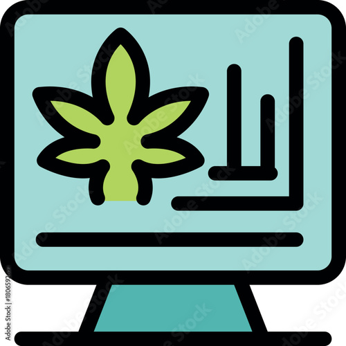 Computer screen displaying cannabis leaf and growth chart, symbolizing market analysis, trends, and data in the cannabis industry