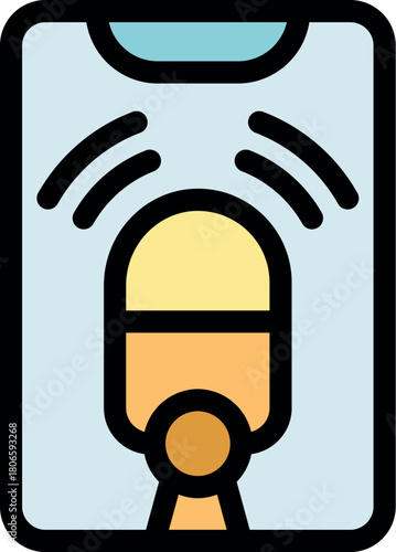 Mobile phone recording voice message, visualized by microphone icon on screen, representing audio recording feature