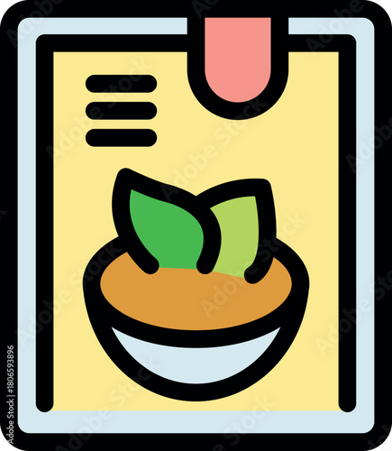 Bookmark on a vegan food box highlighting a bowl of delicious plant based soup, promoting healthy eating habits