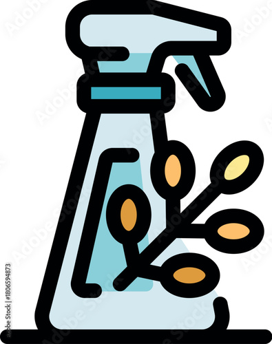 Eco friendly cleaning spray bottle with a plant symbol, promoting natural and sustainable cleaning solutions