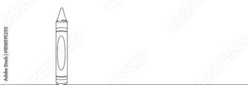 A continuous one-line drawing of a single crayon, representing art, creativity, and childhood