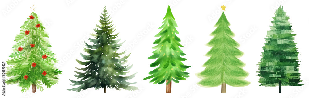 Obraz premium PNG Watercolor Christmas tree illustrations collection, element set on transparent background