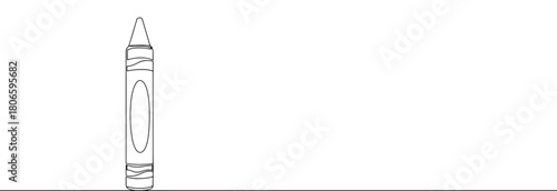 A continuous one-line drawing of a single crayon, representing art, creativity, and childhood