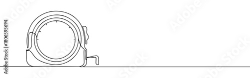 A continuous one-line drawing of a measuring tape, representing construction, DIY, and precision