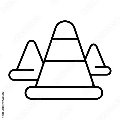 Traffic cones bundle thin line icon, drivers permit concept. Vector graphics. Cones for emergency stop, safety sign on white background, style icon mobile or web design.