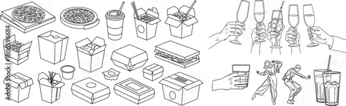 Hand drawn sketch of various decorative objects and architectural elements