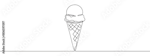 A continuous one-line drawing of a soft-serve ice cream cone, symbolizing dessert and summer treats