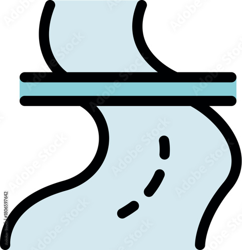 Simple icon representing a winding road going under a bridge, symbolizing infrastructure and transportation