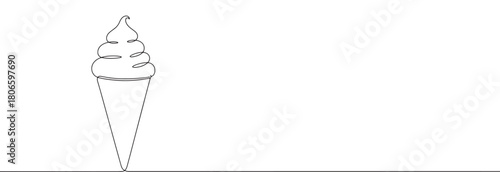 A continuous one-line drawing of a soft-serve ice cream cone, symbolizing dessert and summer treats