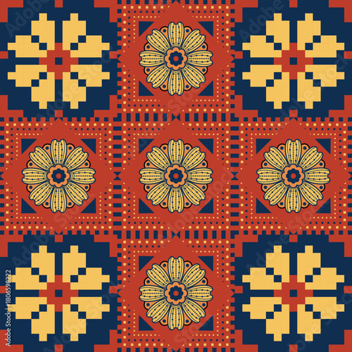 Basic Flower Vector geometric pattern with retro-inspired shapes, trendy color palette, and versatile layout. Great for digital art, poster design, and web backgrounds.”