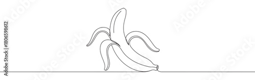 A continuous one-line drawing of a peeled banana, highlighting healthy eating and tropical fruit