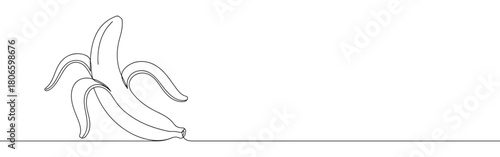 A continuous one-line drawing of a peeled banana, highlighting healthy eating and tropical fruit