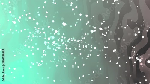 Abstract background with glowing particles and swirling organic shapes in shades of teal and grey.