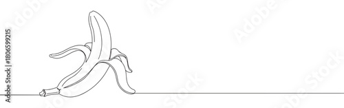 A continuous one-line drawing of a peeled banana, highlighting healthy eating and tropical fruit