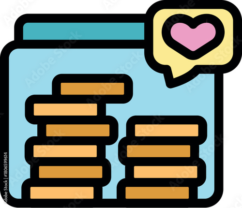 Online banking app showing money donation with heart symbol, representing love and support for charity