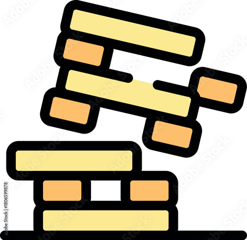 Wooden blocks falling, symbolizing instability and imbalance