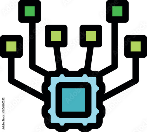 Illustration of a microchip with multiple green connections