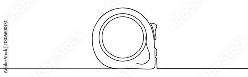 A continuous one-line drawing of a measuring tape, representing construction, DIY, and precision