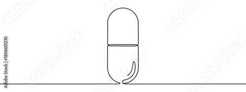 A continuous one-line drawing of a pill capsule, symbolizing medicine, health, and treatment