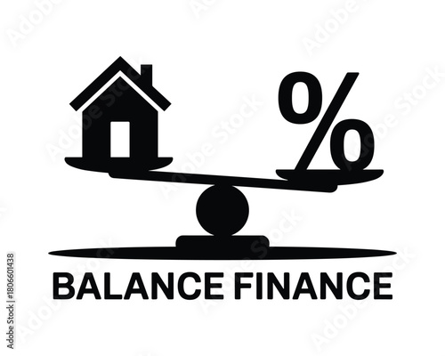 House and Percentage Symbols Balancing on a Home Finance Scale
