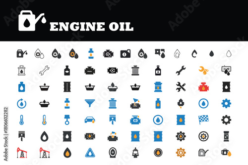 Explore a comprehensive collection of engine oil icons for automotive solutions, showcasing essential car maintenance and service components in a modern design