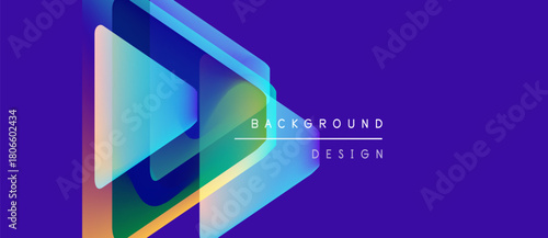 Abstract geometric shapes overlap, creating vibrant gradient effect. Purple background enhances visual depth, modern design aesthetic.