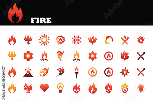 Ignite your designs with this vibrant collection of flame icons and symbols, perfect for adding a fiery touch to logos, websites, or branding projects