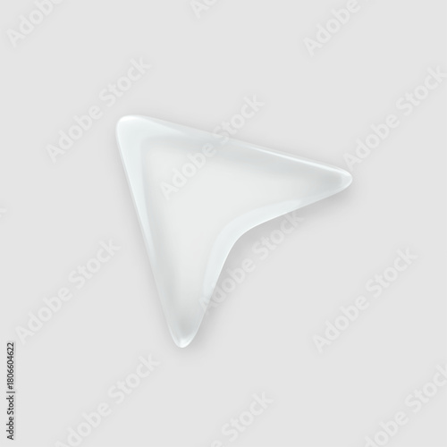 3D glass cursor with transparent crystal effect. Glossy mouse pointer icon with glassmorphism design, abstract arrow shape for modern UI elements and tech interface illustration